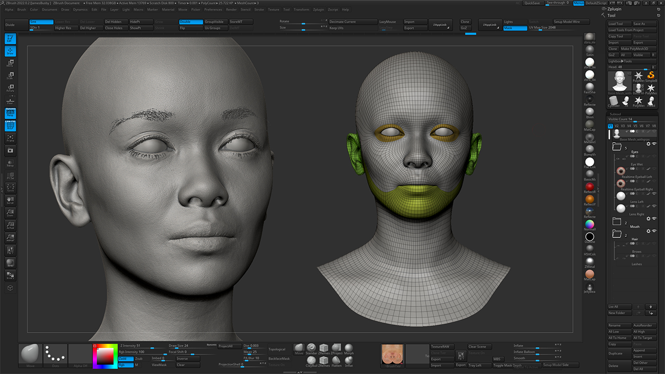 Realistic head sculpt in Zbrush